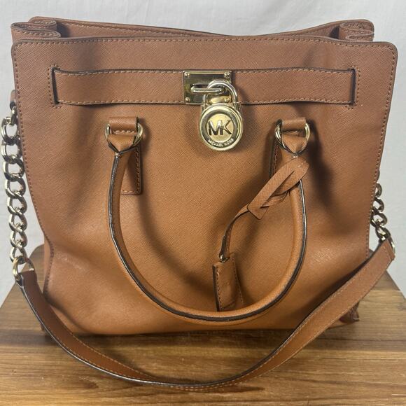 Michael Kors MK Hamilton Leather Tote Shoulder Bag Brown Large - Picture 1 of 11